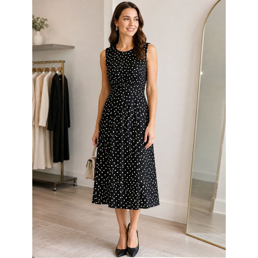 Black and White Polka Dot Dress Work Wear Quiet Luxury London Times Size 8 - 548